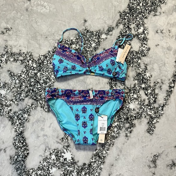 Nanette Lepore Swimwear Womens Size M Sky Bandeau Floral Light Blue Bikini‎